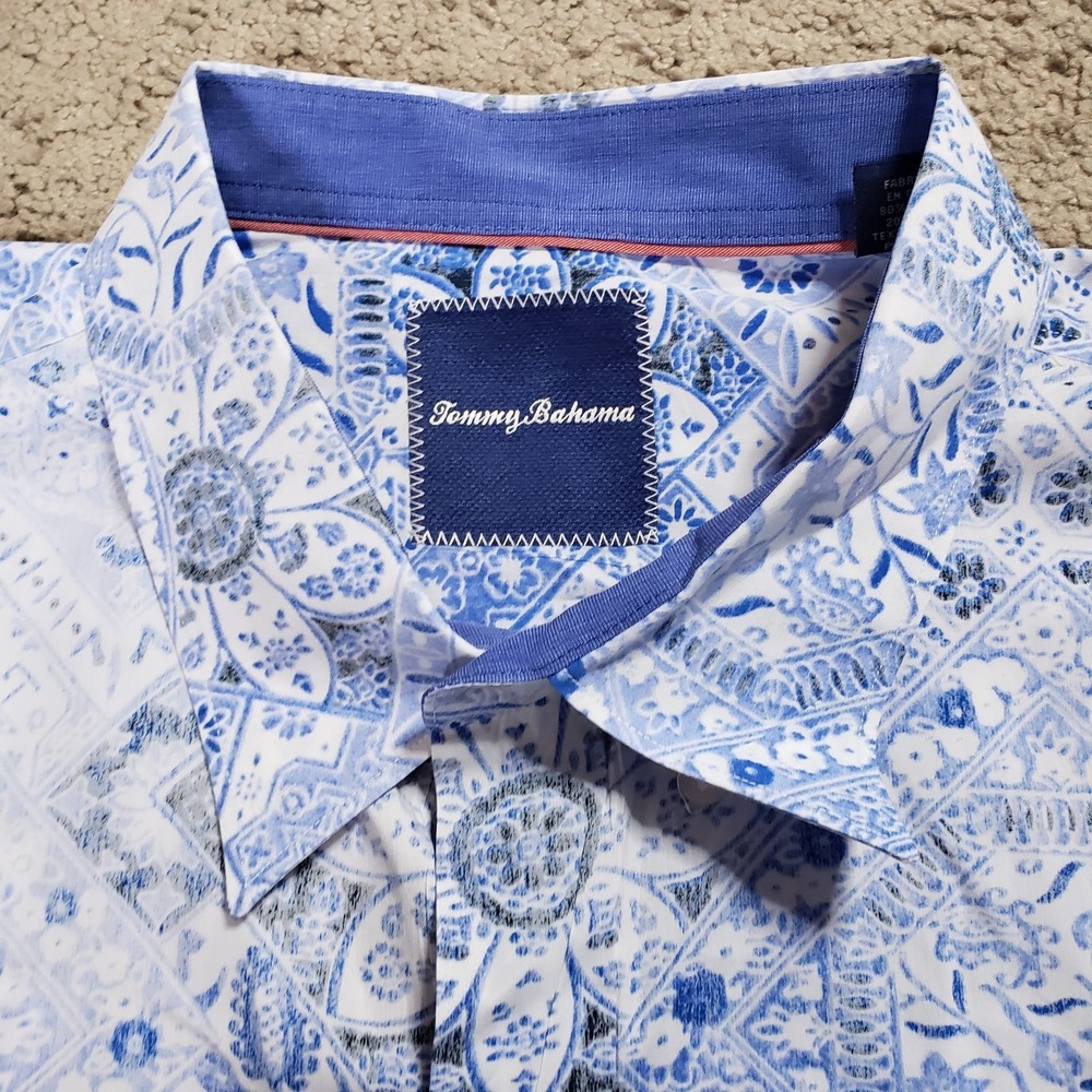 Tommy Bahama Shirt XL Blue Mediterranean Mykonos Reverse Print Flip Silk Summer - Picture 5 of 14